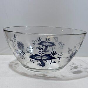 Vintage Arcoroc Blue Danube Onion Glass Salad Serving Bowl Cottagecore France